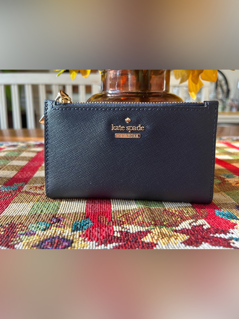 Kate ♠️ Spade navy Saffiano slim bifold wallet